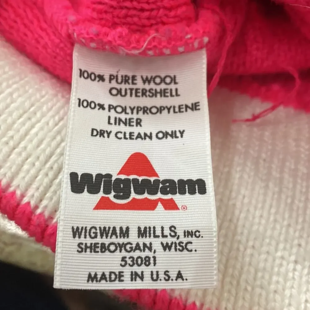 Wigwam Pom pink beanie vintage 100% wool hat - Picture 2 of 5